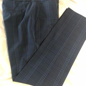 Plaid Navy Blue Straight-Leg Women’s Pants